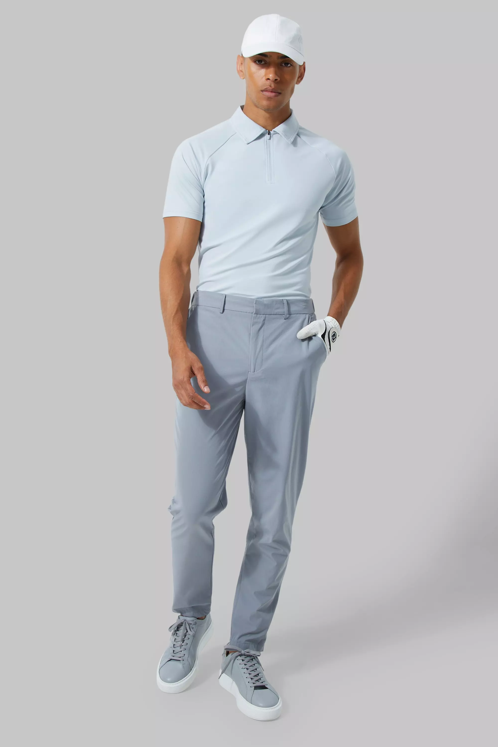 Man Active Stretch Tapered Golf Trousers boohooMAN UK